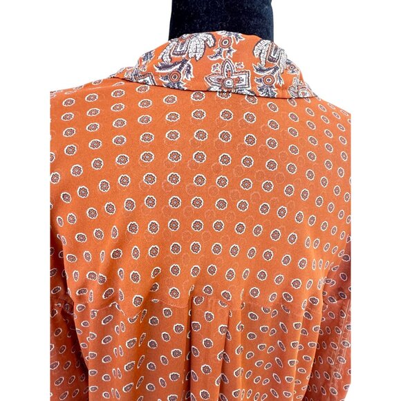 Free People Women's Orange Paisley Long Sleeve Blouse Size Small - Picture 12 of 16